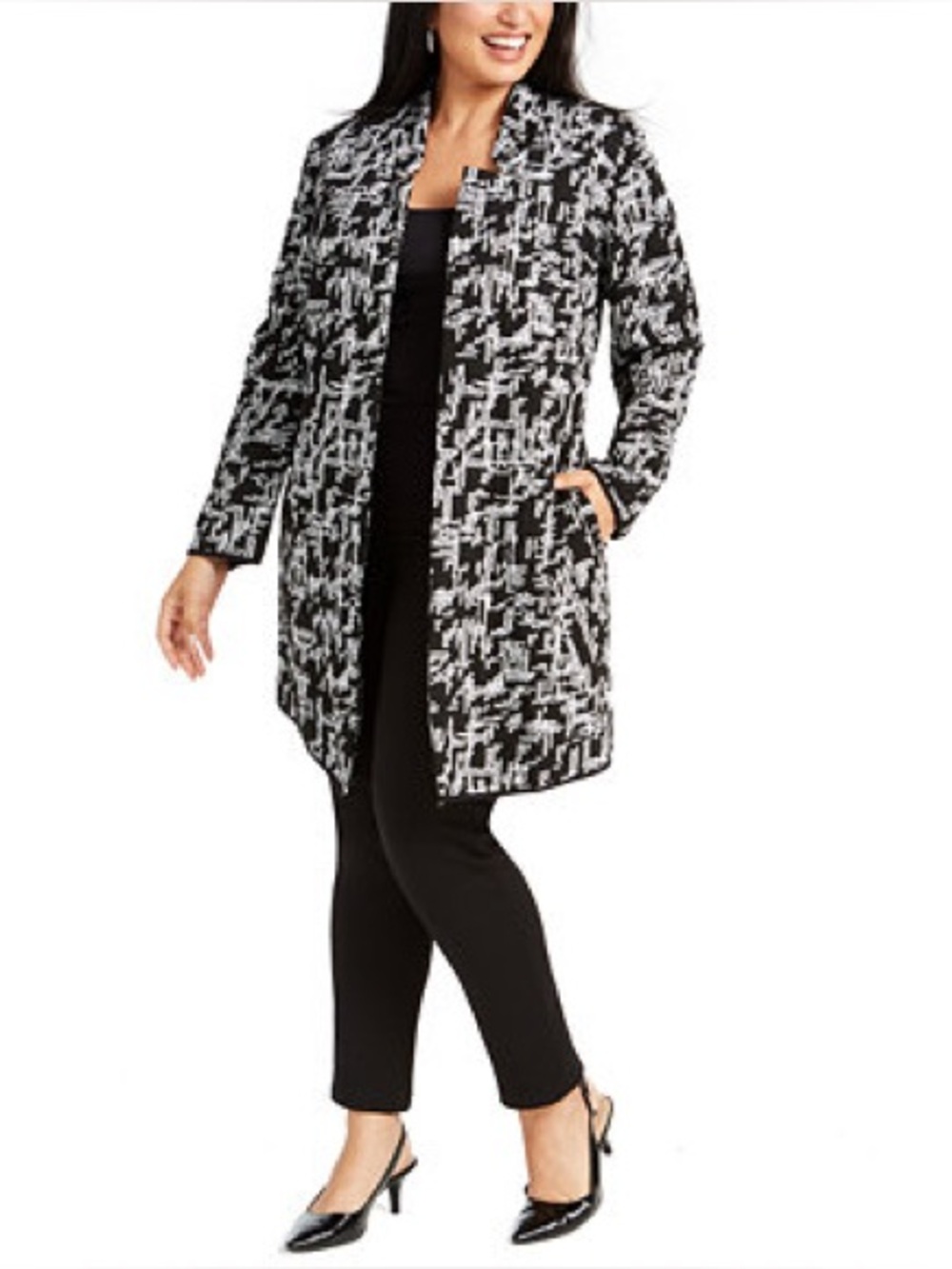 NEW Alfani Plus Black and White Jacquard Open-Front Jacket Cardigan Long Size XL - Picture 3 of 14
